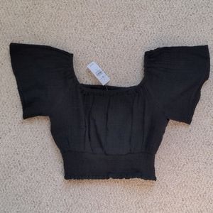 NWT Lou & Grey Crop Peasant Top Elasticized Cotton